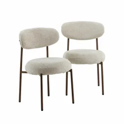 Chaise en tissu écru et pieds en métal effet bois Janis (lot de 2)