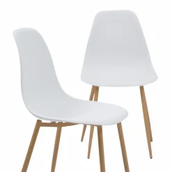 Chaise scandinave blanc pieds compas Marius (lot de 2)