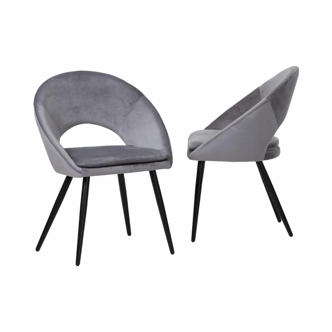 Chaise style fauteuil en velours gris souris Elouan (lot de 2)