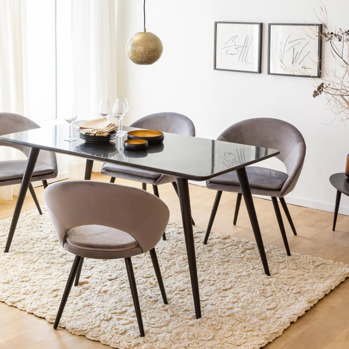 Chaise style fauteuil en velours gris souris Elouan (lot de 2)