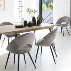 Chaise style fauteuil en velours gris souris Elouan (lot de 2)