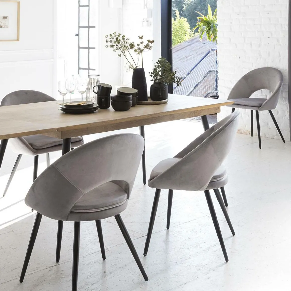 Chaise style fauteuil en velours gris souris Elouan (lot de 2)