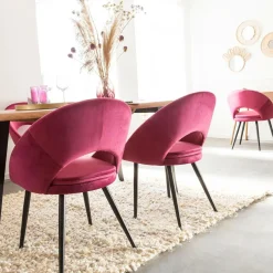 Chaise style fauteuil en velours rose framboise Elouan (lot de 2)