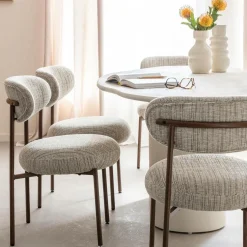 Chaise tissu écru chiné taupe pieds métal effet bois Janis (lot de 2)