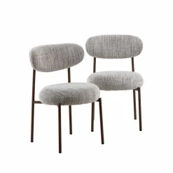 Chaise tissu écru chiné taupe pieds métal effet bois Janis (lot de 2)