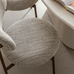 Chaise tissu écru chiné taupe pieds métal effet bois Janis (lot de 2)