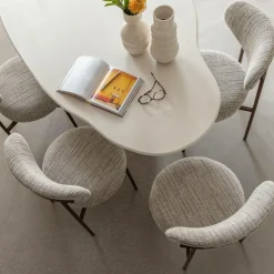 Chaise tissu écru chiné taupe pieds métal effet bois Janis (lot de 2)