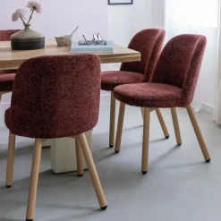 Chaise tissu terracotta et pieds en métal effet bois Vilma (lot de 2)