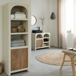 Colonne de salle de bain en bois effet béton et bois d'acacia Dalva