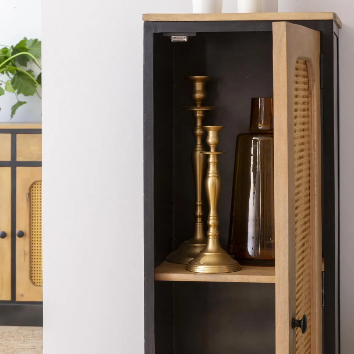 Colonne en bois de manguier et cannage Ezra