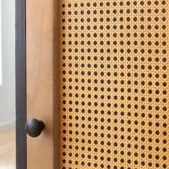 Colonne en bois de manguier et cannage Ezra