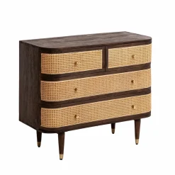 Commode 4 tiroirs en bois de manguier et cannage Soren