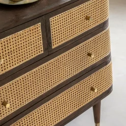 Commode 4 tiroirs en bois de manguier et cannage Soren