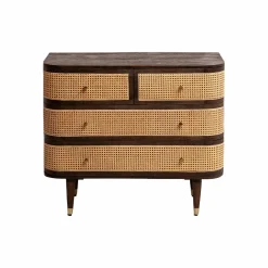 Commode 4 tiroirs en bois de manguier et cannage Soren