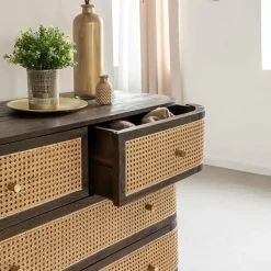 Commode 4 tiroirs en bois de manguier et cannage Soren