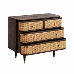Commode 4 tiroirs en bois de manguier et cannage Soren