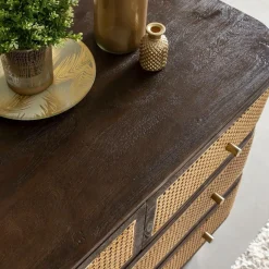 Commode 4 tiroirs en bois de manguier et cannage Soren
