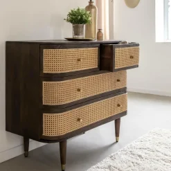 Commode 4 tiroirs en bois de manguier et cannage Soren