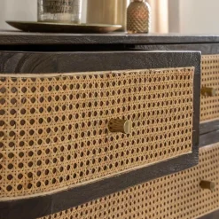 Commode 4 tiroirs en bois de manguier et cannage Soren