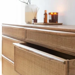 Commode en bois de manguier et cannage Rim