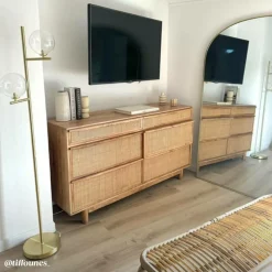 Commode en bois de manguier et cannage Rim