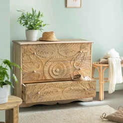 Commode sculpté en bois de manguier Adonie