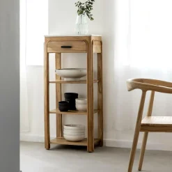 Console avec tiroir en bois d'acacia et marbre Emyr