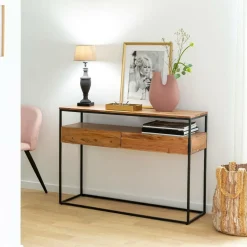 Console en bois d'acacia et métal Etienne