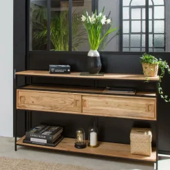 Console en bois d'acacia et métal Montréal