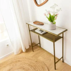 Console en métal doré et marbre Timéo