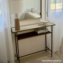 Console en métal doré et marbre Timéo