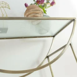 Console en métal doré et verre Léa