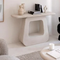 Console pied central en bois effet béton blanc Danaé