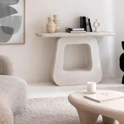 Console pied central en bois effet béton blanc Danaé