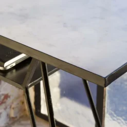 Console pieds compas en marbre blanc et métal Marceau