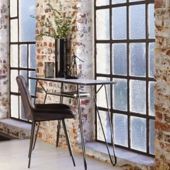 Console pieds compas en marbre blanc et métal Marceau