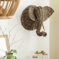 Décoration murale éléphant en rotin Rattan
