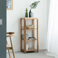 Etagère carrée en bois d'acacia et marbre Emyr