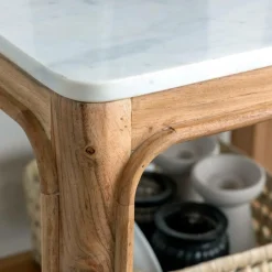 Etagère carrée en bois d'acacia et marbre Emyr