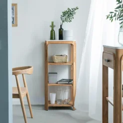 Etagère carrée en bois d'acacia et marbre Emyr