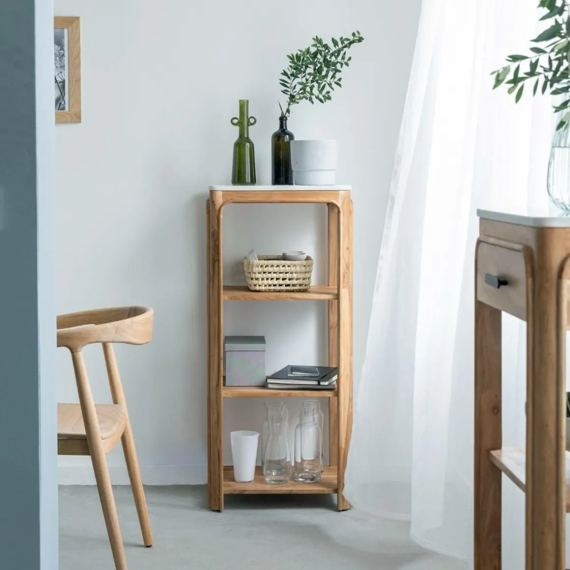 Etagère carrée en bois d'acacia et marbre Emyr