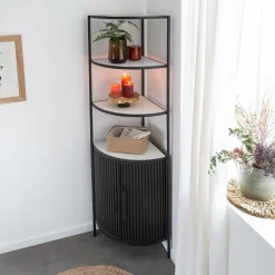 Etagère d'angle en métal et marbre Mona