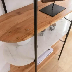Etagère en bois d'acacia et marbre Scott