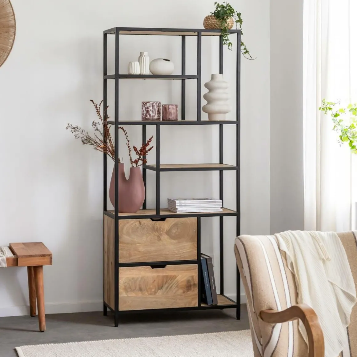 Etagère en bois de manguier et métal Maxence