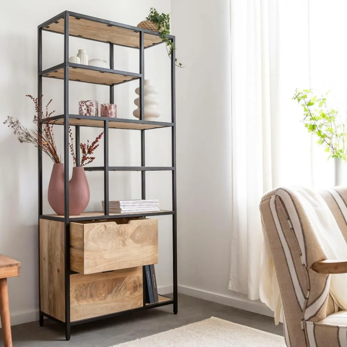 Etagère en bois de manguier et métal Maxence