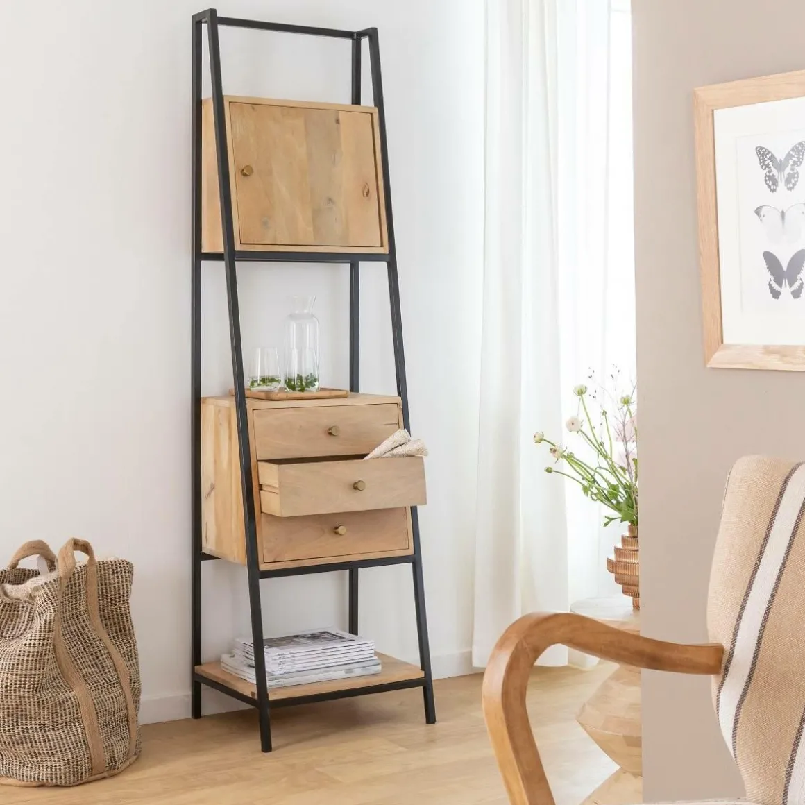 Etagère en bois de manguier et métal Mathieu