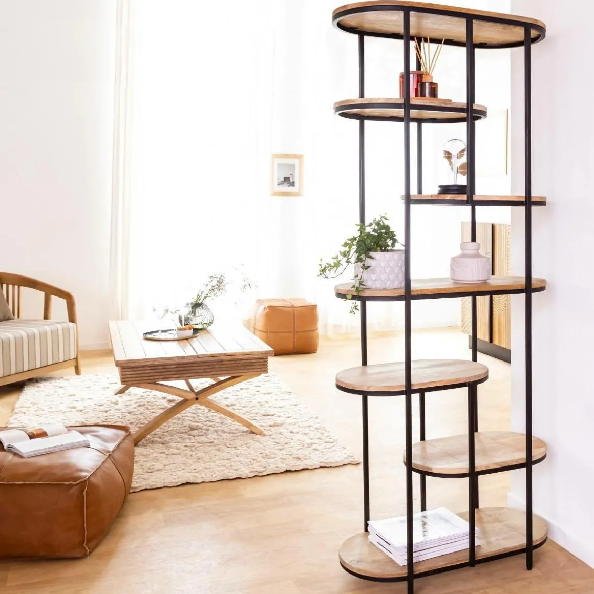 Etagère en bois de manguier et métal Owen