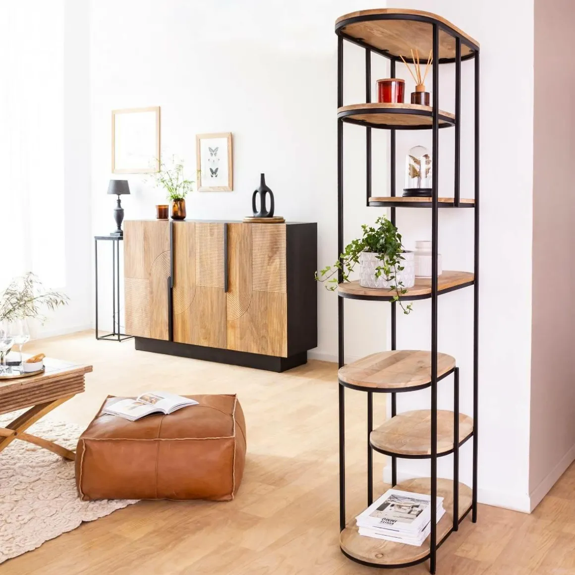 Etagère en bois de manguier et métal Owen