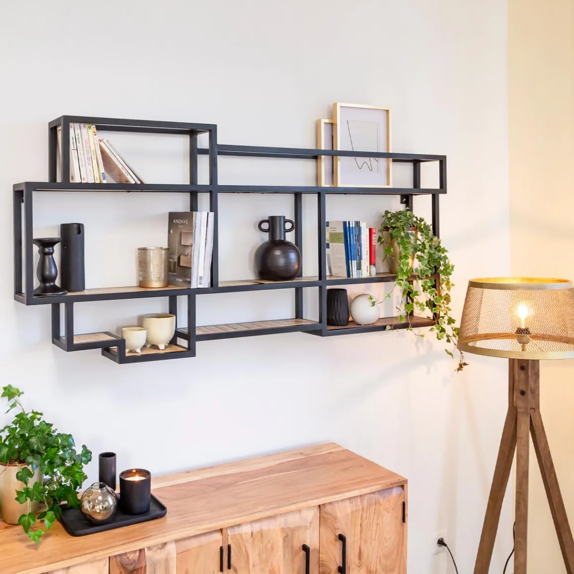 Etagère murale en bois de manguier et métal Jacynthe