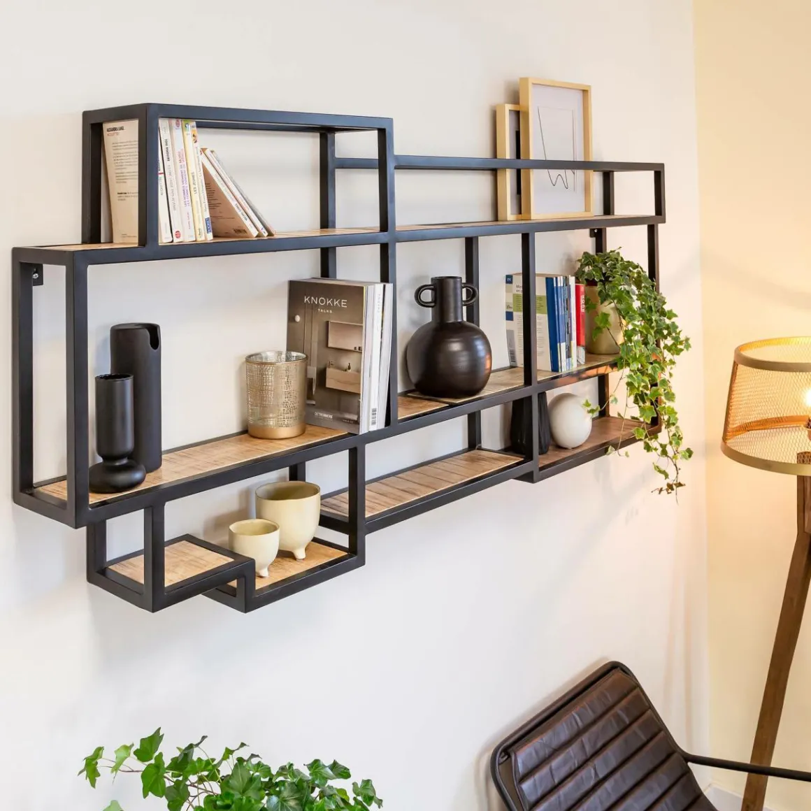 Etagère murale en bois de manguier et métal Jacynthe